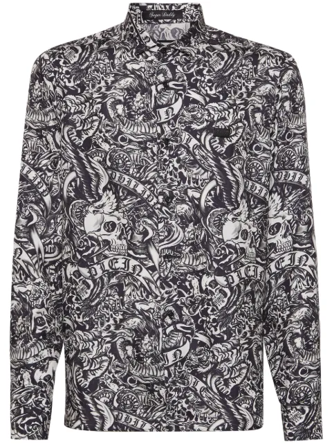 Philipp Plein tattoo-print silk shirt Black FADCMRP2218PTE028N