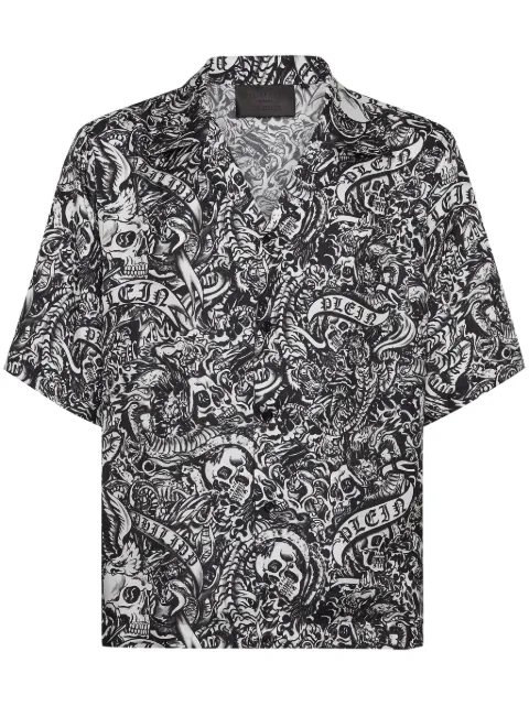 Philipp Plein Tattoo short-sleeve silk shirt Black FADCMRP2217PTE003N