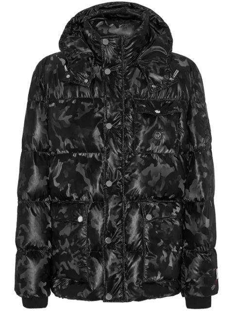 Philipp Plein camouflage-print hooded puffer jacket Black FADCMRB2514PNY002N