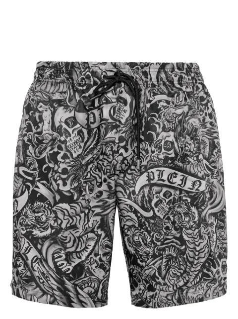 Philipp Plein Tattoo-print drawstring swim shorts Black FADCMMX0111PNY002N