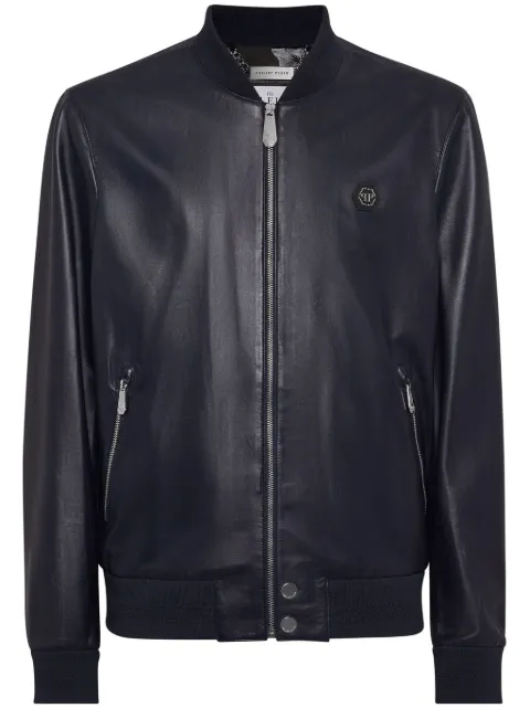 Philipp Plein leather bomber jacket Blue FADCMLB1887PLE010N