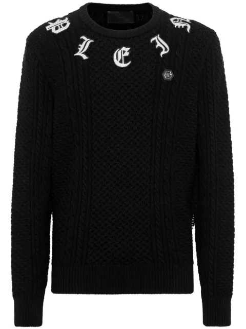 Philipp Plein logo-embroidered cashmere jumper Black FADCMKO1393PKN002N