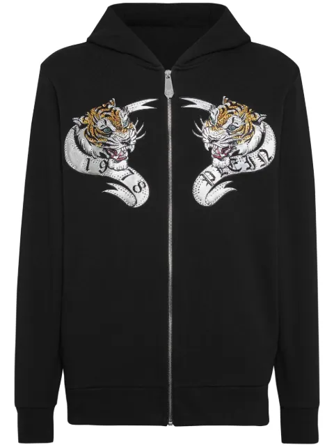 Philipp Plein tiger-print crystal-embellished hoodie Black FADCMJB3520PJY002N