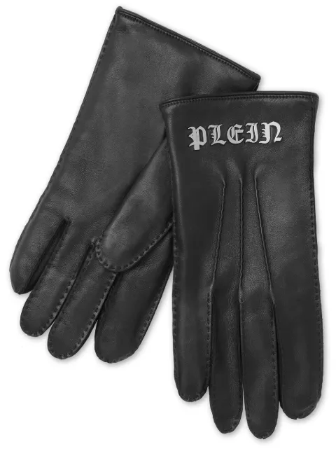 Philipp Plein appliqué-logo leather gloves Black FADAMVB0047PLE005N