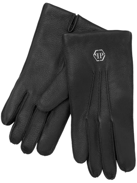 Philipp Plein embossed leather mid-gloves hexagon Black FADAMVB0044PLE010N