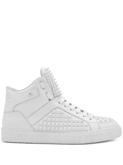 Philipp Plein nappa leather mid-top sneakers studs White FADSUSC0624PLE005N