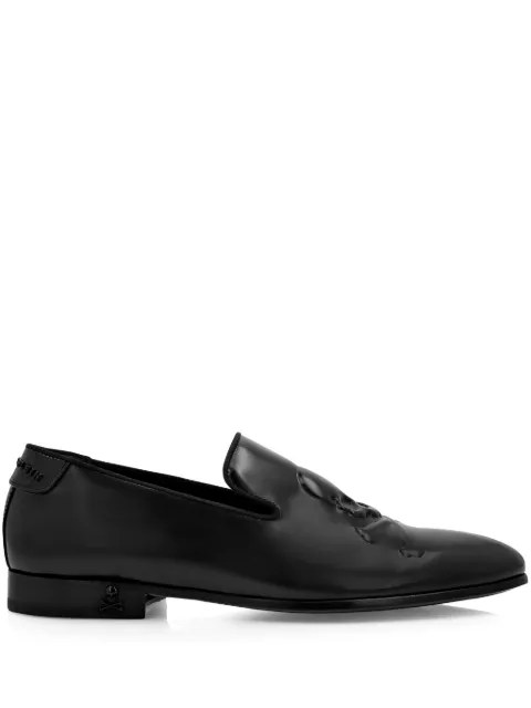 Philipp Plein skull-embossed leather loafers Black FADSMSB0786PLE010N