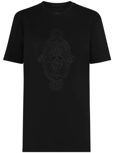 Philipp Plein skull-embroidered cotton T-shirt Black FADCWTK3329PJY002N