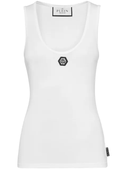 Philipp Plein logo-appliquéd cotton tank top White FADCWTK3288PTE003N