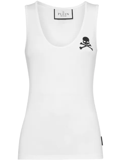 Philipp Plein crystal-embellished cotton tank top White FADCWTK3255PJY002N