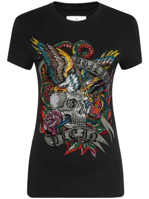 Philipp Plein Crystals Tattoo cotton T-shirt Black FADCWTK3188PJY002N
