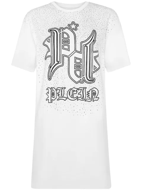 Philipp Plein crystal-logo T-shirt dress White FADCWTG0548PTE003N