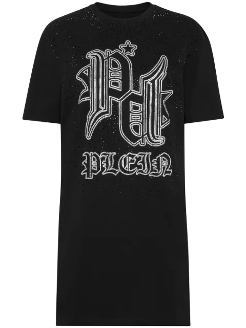 Philipp Plein crystal-logo T-shirt dress Black FADCWTG0548PTE003N