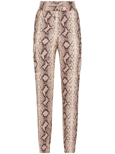 Philipp Plein snakeskin-print satin cargo trousers Neutrals FADCWRT1530PTE003N