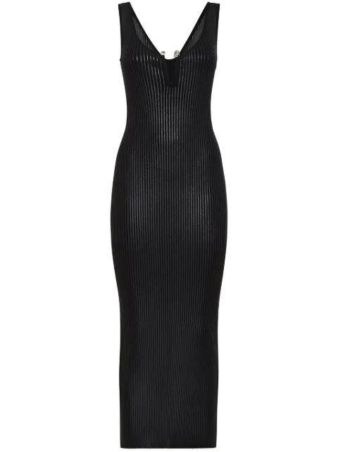 Philipp Plein coated ribbed-knit midi dress Black FADCWKG0406PKN002N