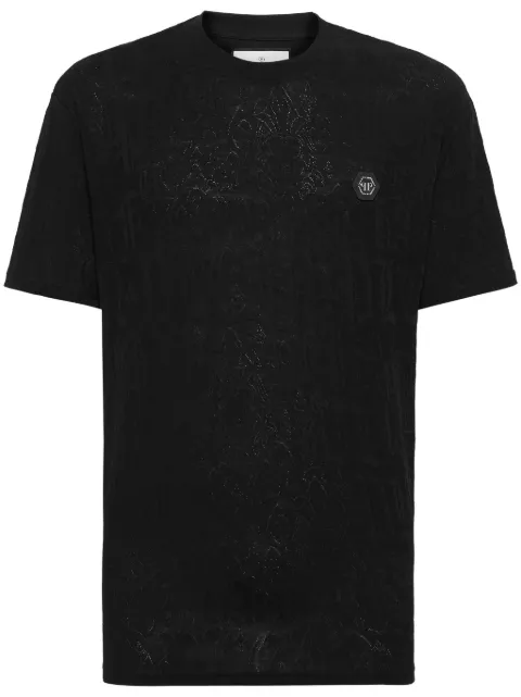 Philipp Plein monogram-pattern cotton T-shirt Black FADCMTK7394PJY002N