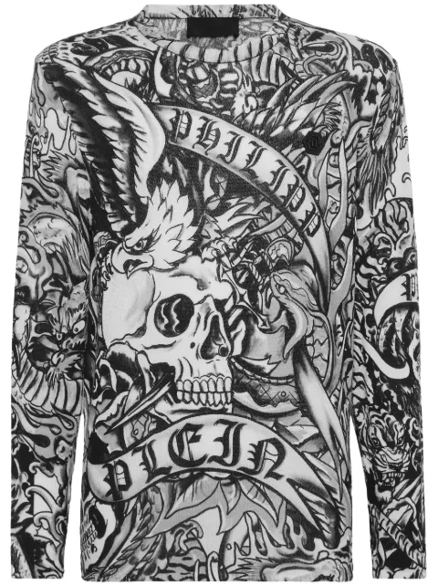 Philipp Plein tattoo-print cashmere sweatshirt Black FADCMKO1369PKN002N