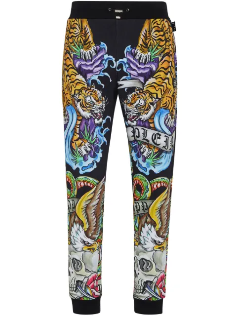 Philipp Plein tattoo-print drawstring track pants Black FADCMJT2287PJO002N