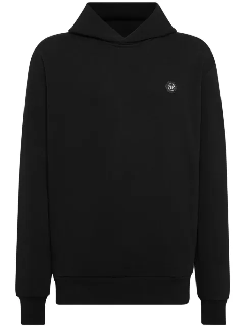 Philipp Plein logo-appliqué cotton hoodie Black FADCMJB3423PJY002N