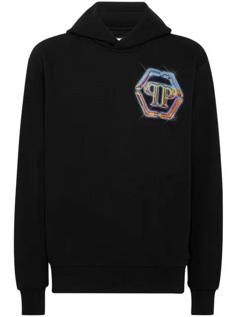Philipp Plein embellished logo-print hoodie Black FADCMJB3356PJY002N
