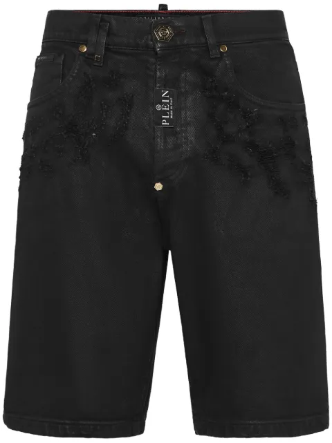 Philipp Plein ripped-detail denim shorts Black FADCMDT3971PDE004N