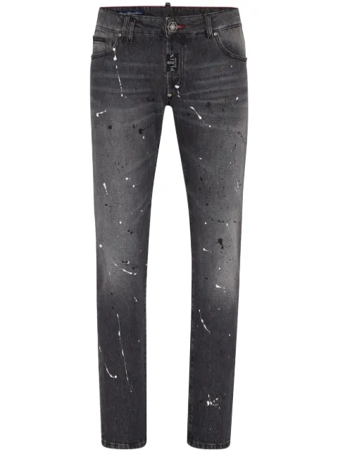 Philipp Plein paint-splatter slim-fit jeans Grey FADCMDT3965PDE004N
