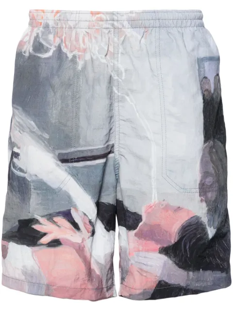 Undercover paint-print crinkled track shorts Grey UC1D45071