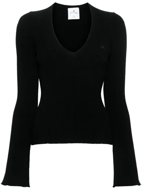 Courrèges logo-appliqué ribbed jumper Black 224MPU162FI0001
