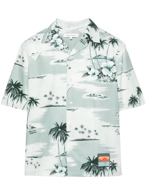 Maison Kitsuné island-print bowling shirt Blue MM00402WC4041