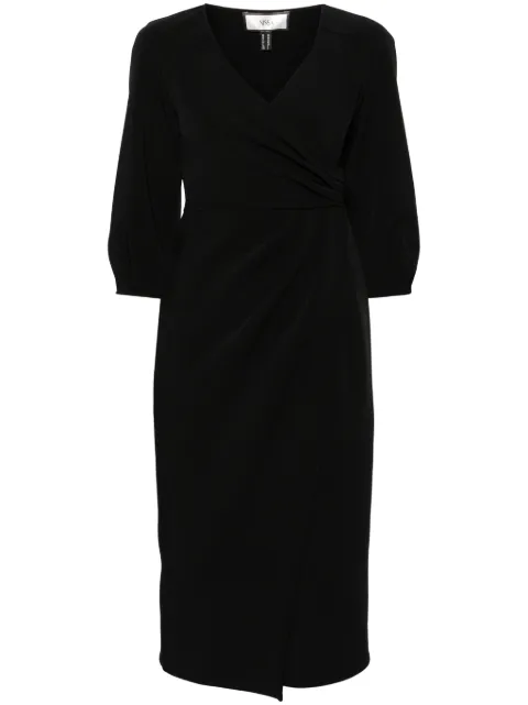 NISSA wrap-design crepe midi dress Black RZ14824