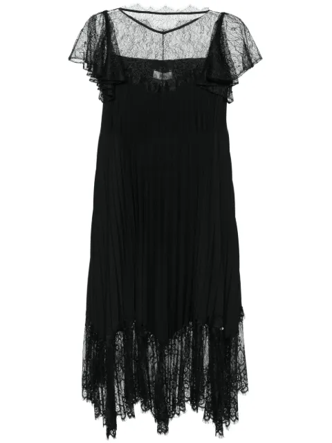 NISSA lace-detailed pleated midi dress Black RS14921