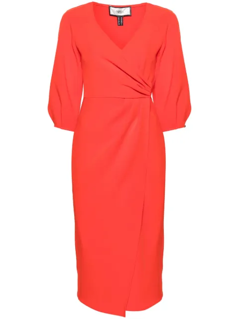 NISSA gathered wrap midi dress Orange RZ14824