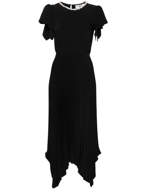 NISSA crystal-embellished pleated dress Black RS14881BLACK