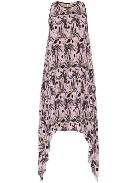 Kenzo bird-print plissé midi dress Pink FC52RO012055P