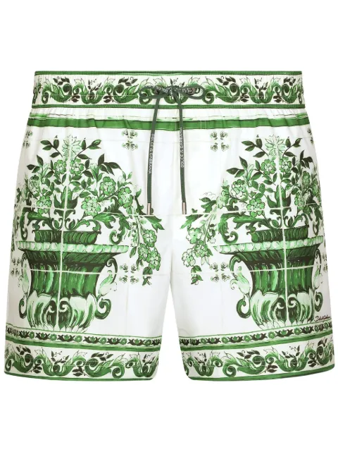 Dolce & Gabbana Majolica-print swim shorts White M4F34TFIM4Q