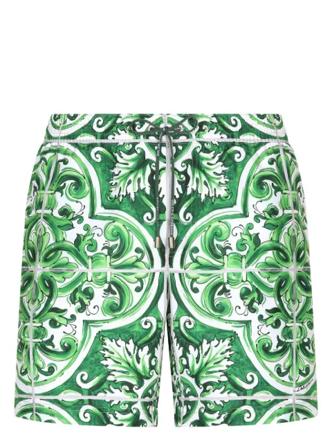Dolce & Gabbana Majolica-print drawstring swim shorts Green M4A13TFIM4R