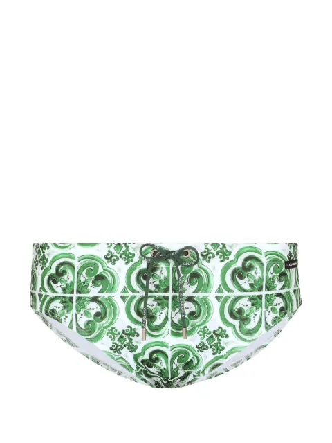 Dolce & Gabbana Majolica-print swim briefs Green M4A09JFSG88