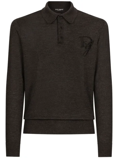 Dolce & Gabbana logo-embroidered cashmere polo shirt Grey GXZ25ZJAWXR