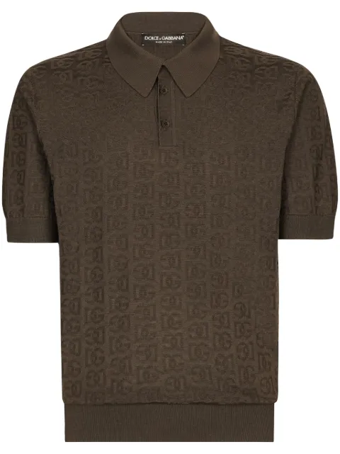 Dolce & Gabbana monogram-jacquard silk polo shirt Brown GXZ15TJBSKE