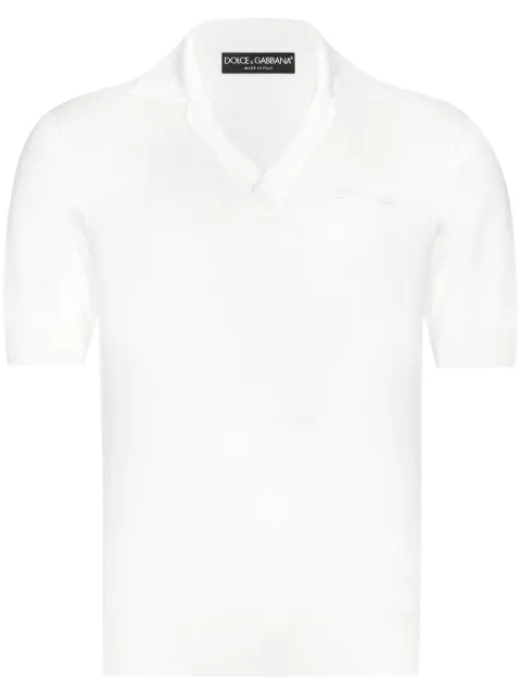 Dolce & Gabbana logo-embroidered silk polo shirt White GXZ09ZJBSJS