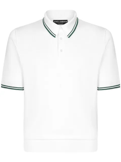 Dolce & Gabbana striped-border silk polo shirt White GXZ02TJBSJW