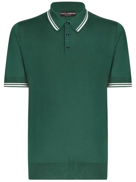 Dolce & Gabbana striped-border silk polo shirt Green GXZ02TJBSJW