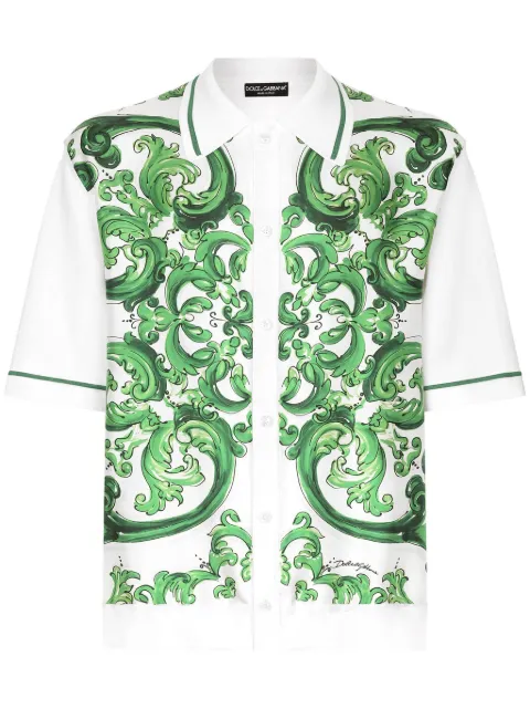 Dolce & Gabbana Majolica-print short-sleeve shirt White GXV29TJBSJL