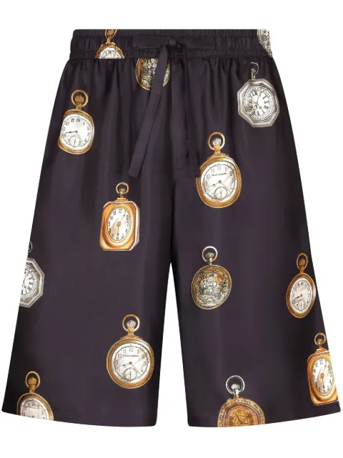 Dolce & Gabbana clock-print silk shorts Black GV37ATIS1VF