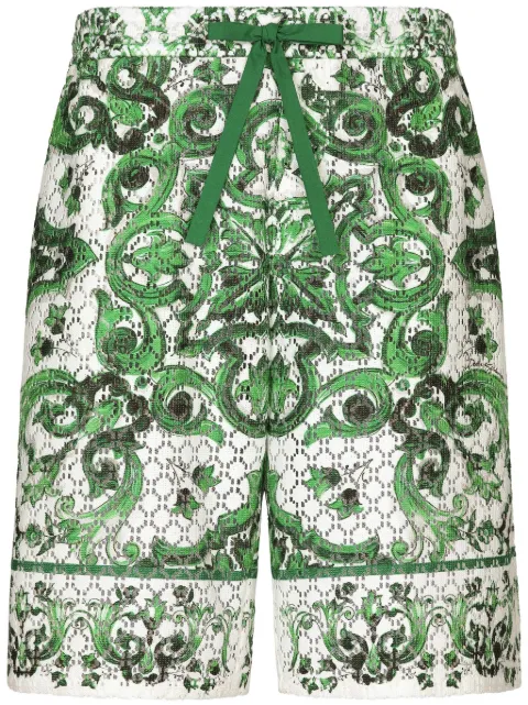 Dolce & Gabbana majolica-print crochet-knit shorts Green GV37ATFIM4P