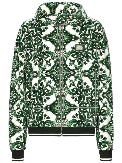 Dolce & Gabbana Majolica-print zip-up hoodie Green G9AYCTHJMP9