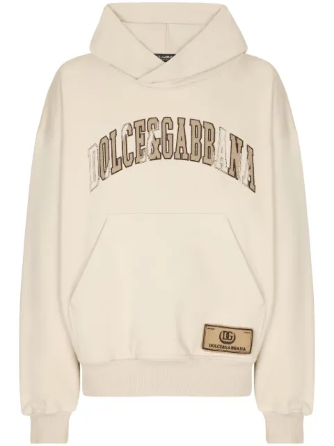Dolce & Gabbana logo-embroidered cotton hoodie Neutrals G9AKPZG7NQI