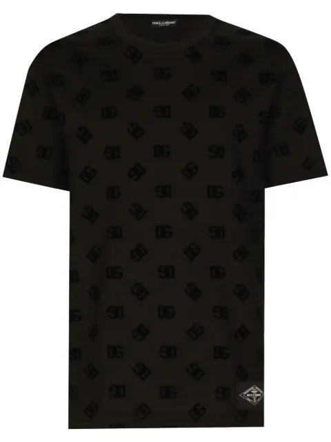 Dolce & Gabbana flocked DG-print cotton T-shirt Black G8PT1TG7NWE