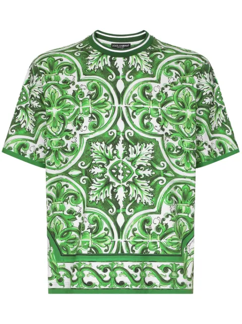Dolce & Gabbana Majolica-print cotton T-shirt Green G8PN9TII7C1