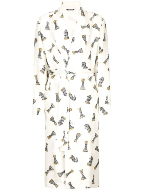 Dolce & Gabbana graphic-print silk bathrobe White G0936TIS1VA